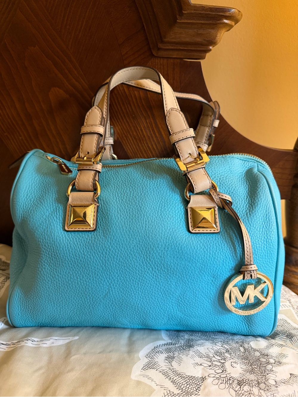 Michael Kors Grayson Medium Aquamarine Leather Satchel 35S5GGYS2L